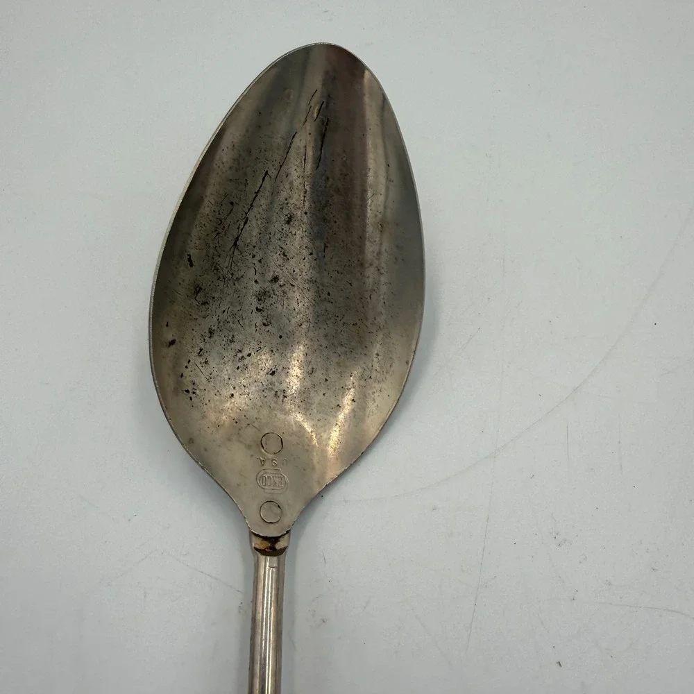 Vintage Ekco USA Stainless Serving Spoon Copper Handle Mid Century Kitchen Tool